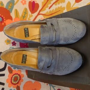 Grey suede heeled loafers size 7